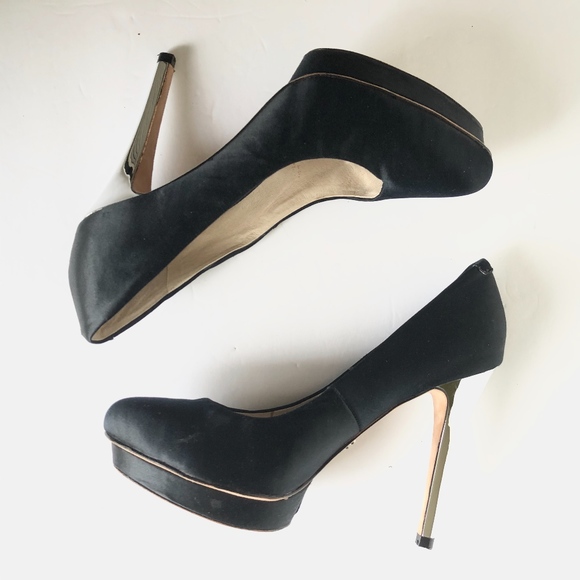 ABS Atlas Black Satin Platform Silver Heels - 8.5 - Picture 3 of 8